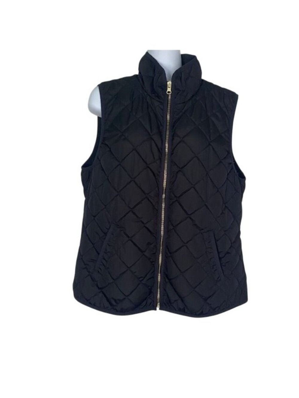 Quilted Vest Full Zip Old Navy Black Sz L Pockets Lined Warm Cozy Fall Diamond